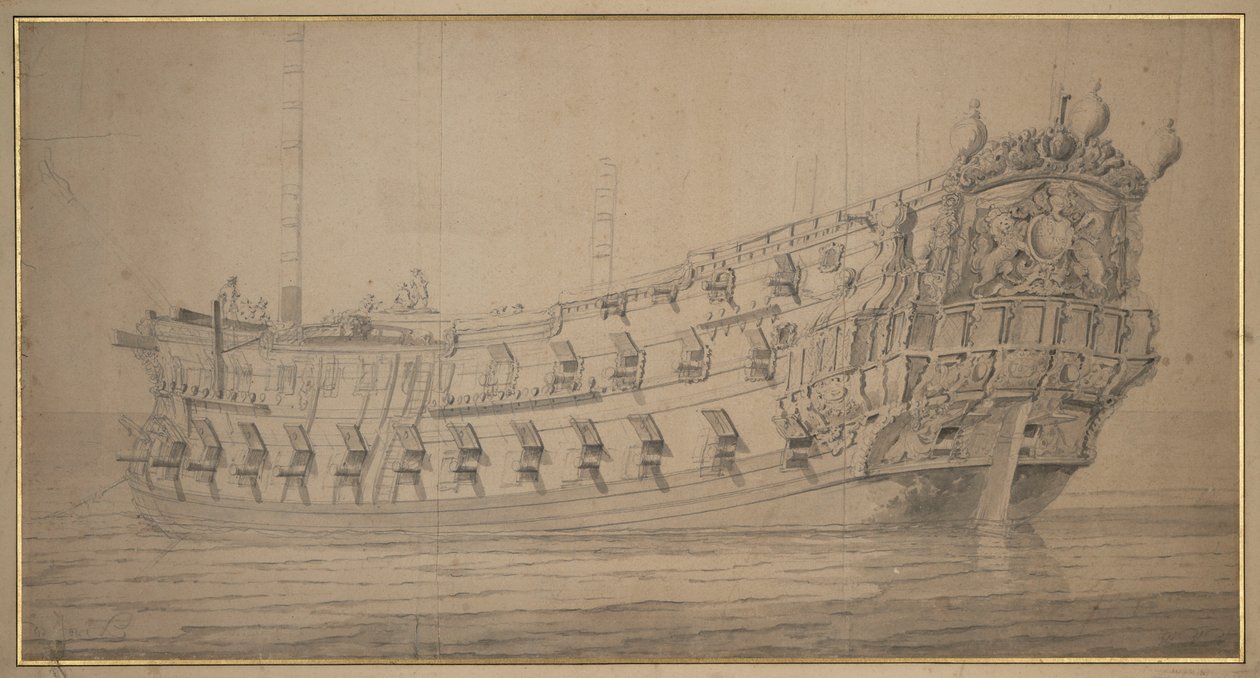 O "York", c.1674 (grafite, lavagem a cinzento) de Willem van de the Elder Velde