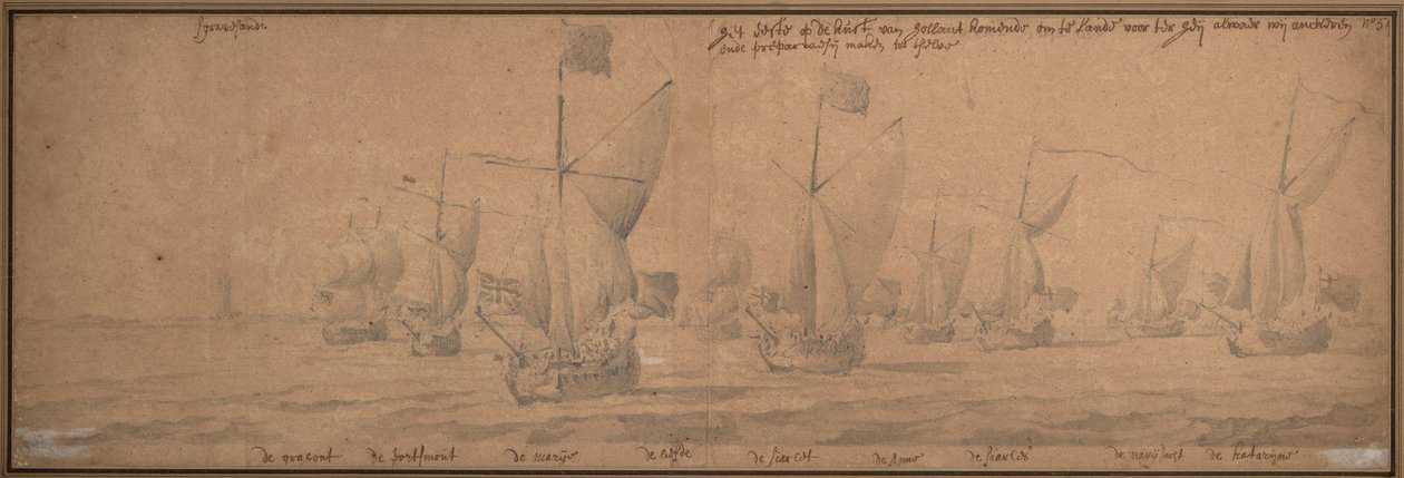 Iates que chegam à costa da Holanda em 9 de dezembro de 1677 de Willem van de the Elder Velde