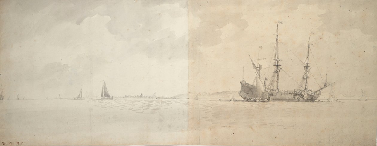 Uma nau holandesa ancorada, c.1666 (grafite) de Willem van de Velde the Younger