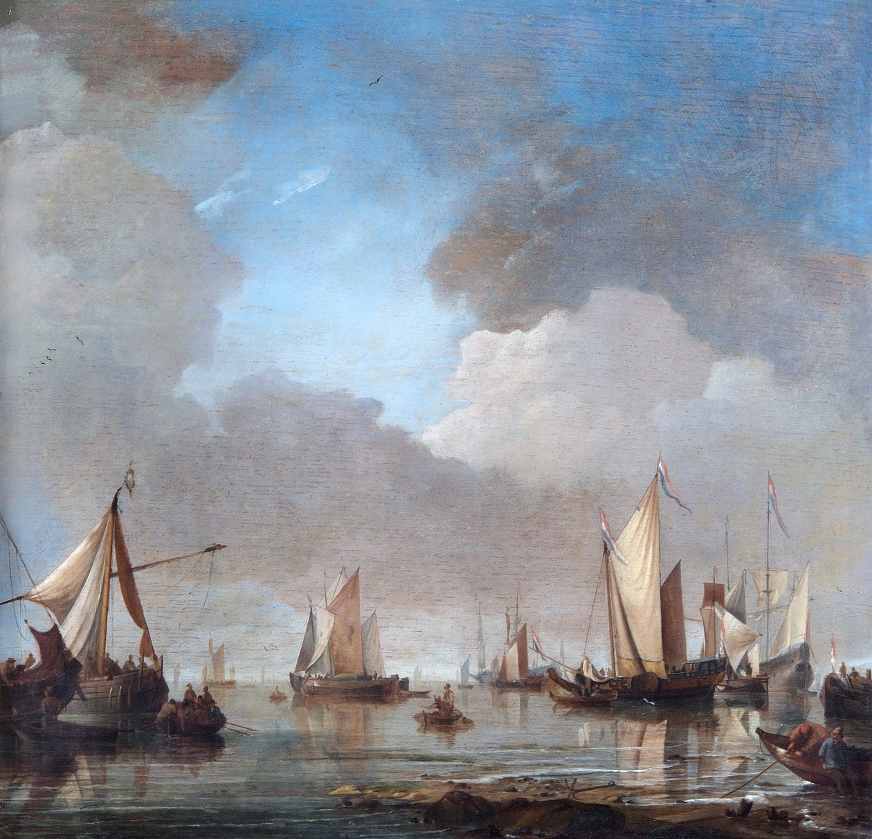 Grandes Navios e Barcos em Calma (óleo sobre painel de carvalho) de Willem van de Velde the Younger