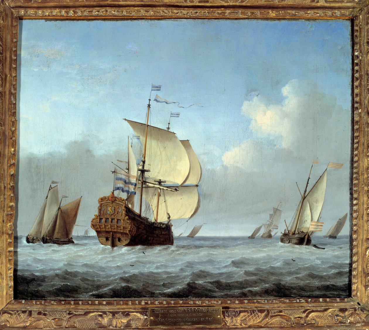 Marinha com pintura de Willem Van de Velde II le Jeune (1633-1707) 17th Century Sun. 0,35x0,42 m de Willem van de Velde the Younger