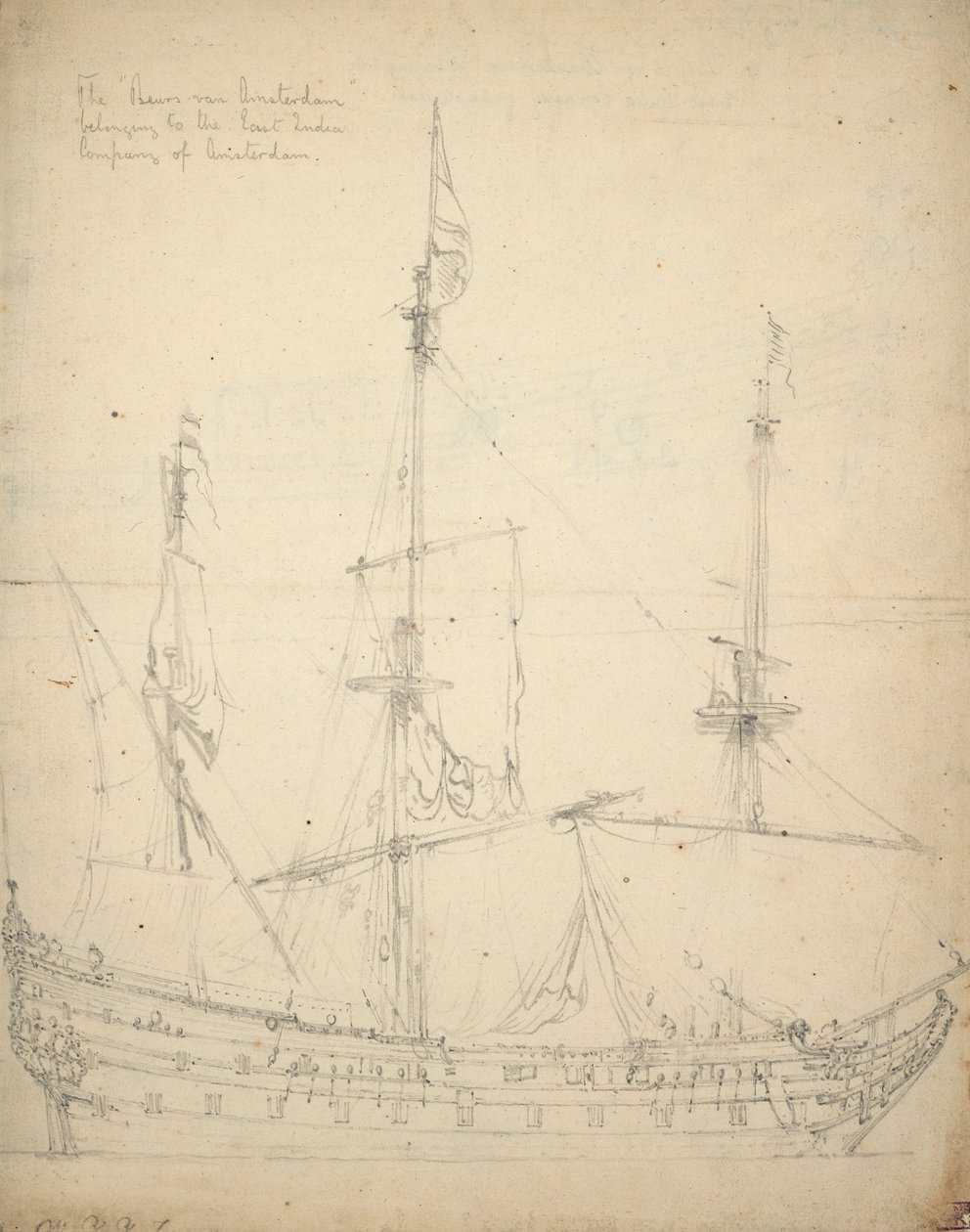 Retrato do "Beurs van Amsterdam". Construído em 1654 como um navio indiano. 52 canhões. Entrou ao serviço dos Estados Unidos em 1665. Devolvido à Companhia em 1666, c.1665 (offset) de Willem van de Velde the Younger