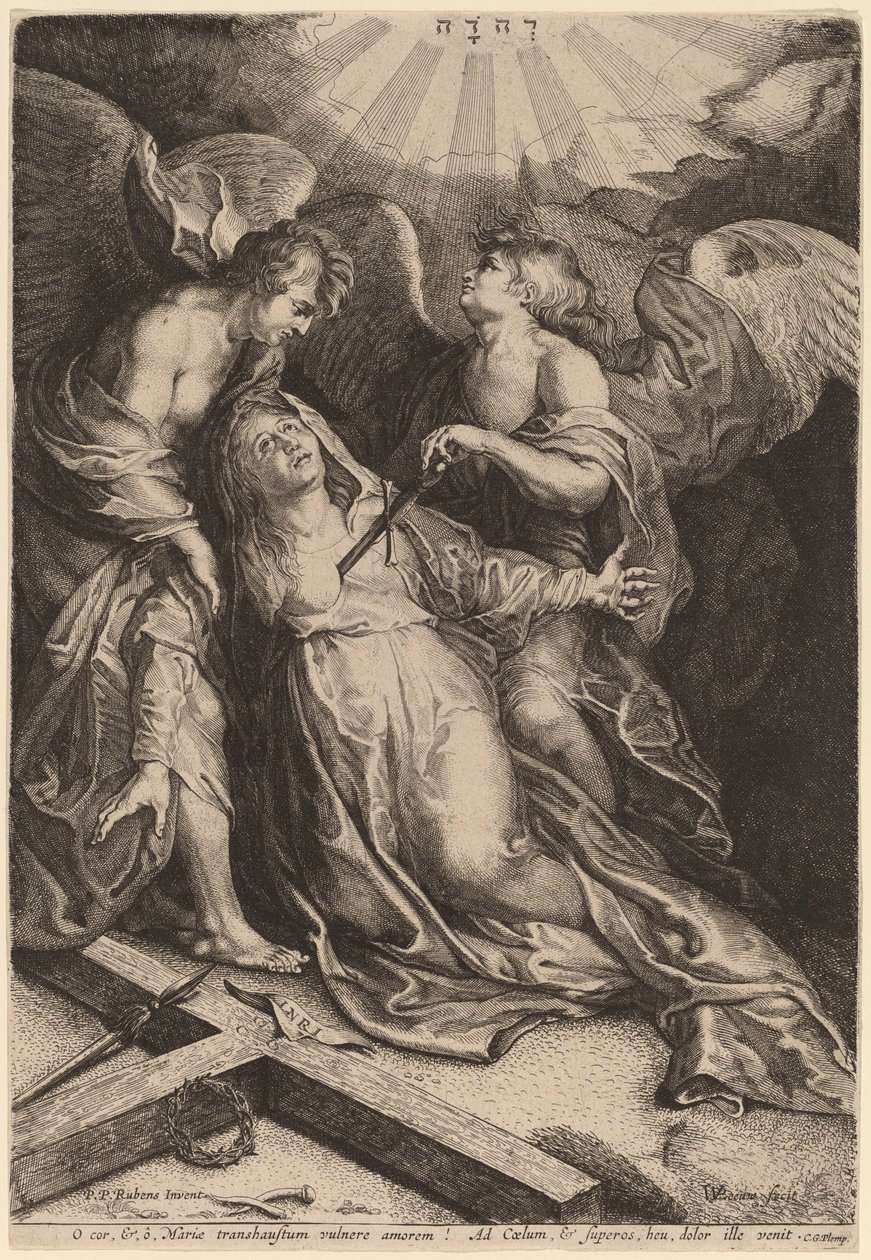 Mater Dolorosa Ajoelhada, Apoiada por Dois Anjos de Willem van der Leeuw after Sir Peter Paul Rubens