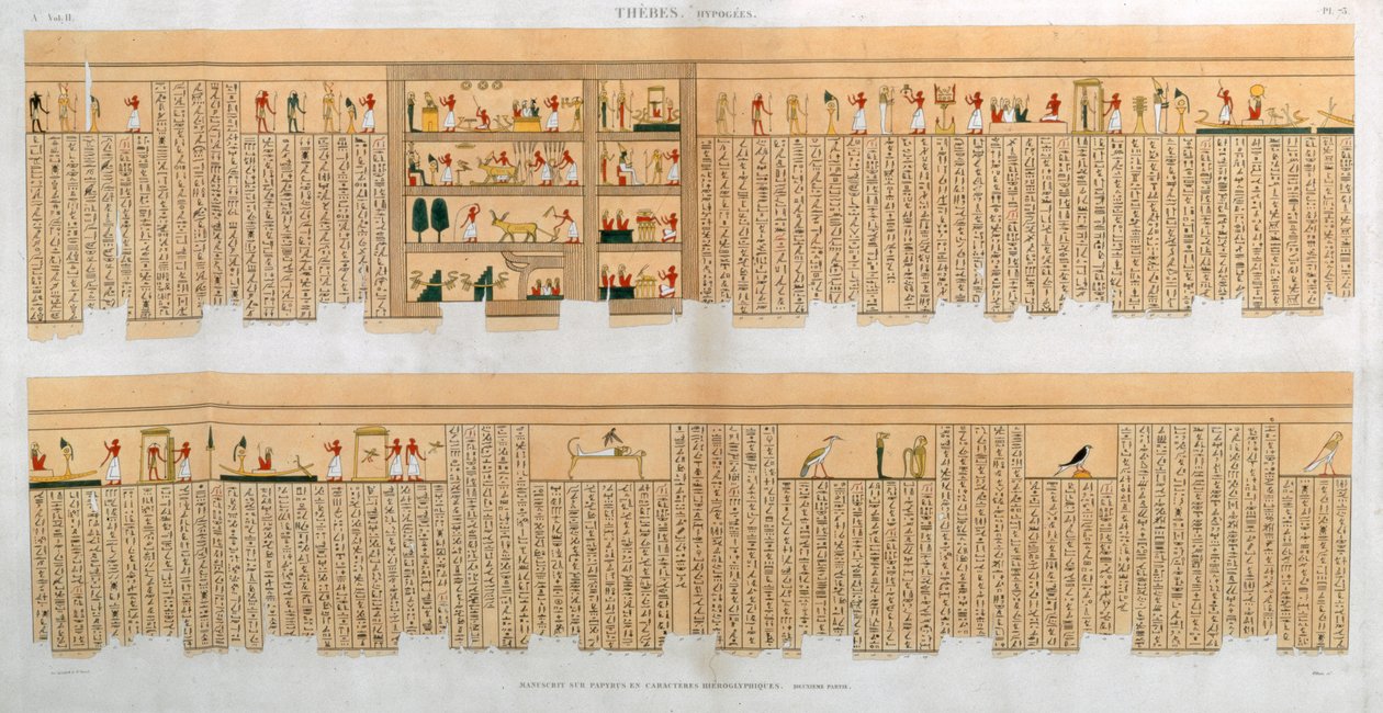 Ilustrações de um manuscrito com hieróglifos, de um túmulo em Tebas, Egito, 1822 de Willemin