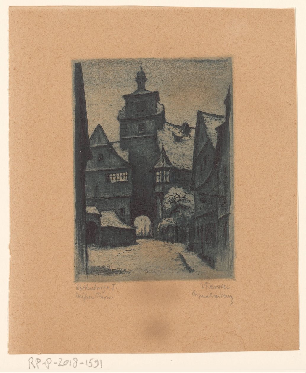 Vista do Weisserturm, em Rothenburg ob der Tauber Rothenburg o. T. Weisserturm (título no objeto) de Willi Foerster (signed by artist)