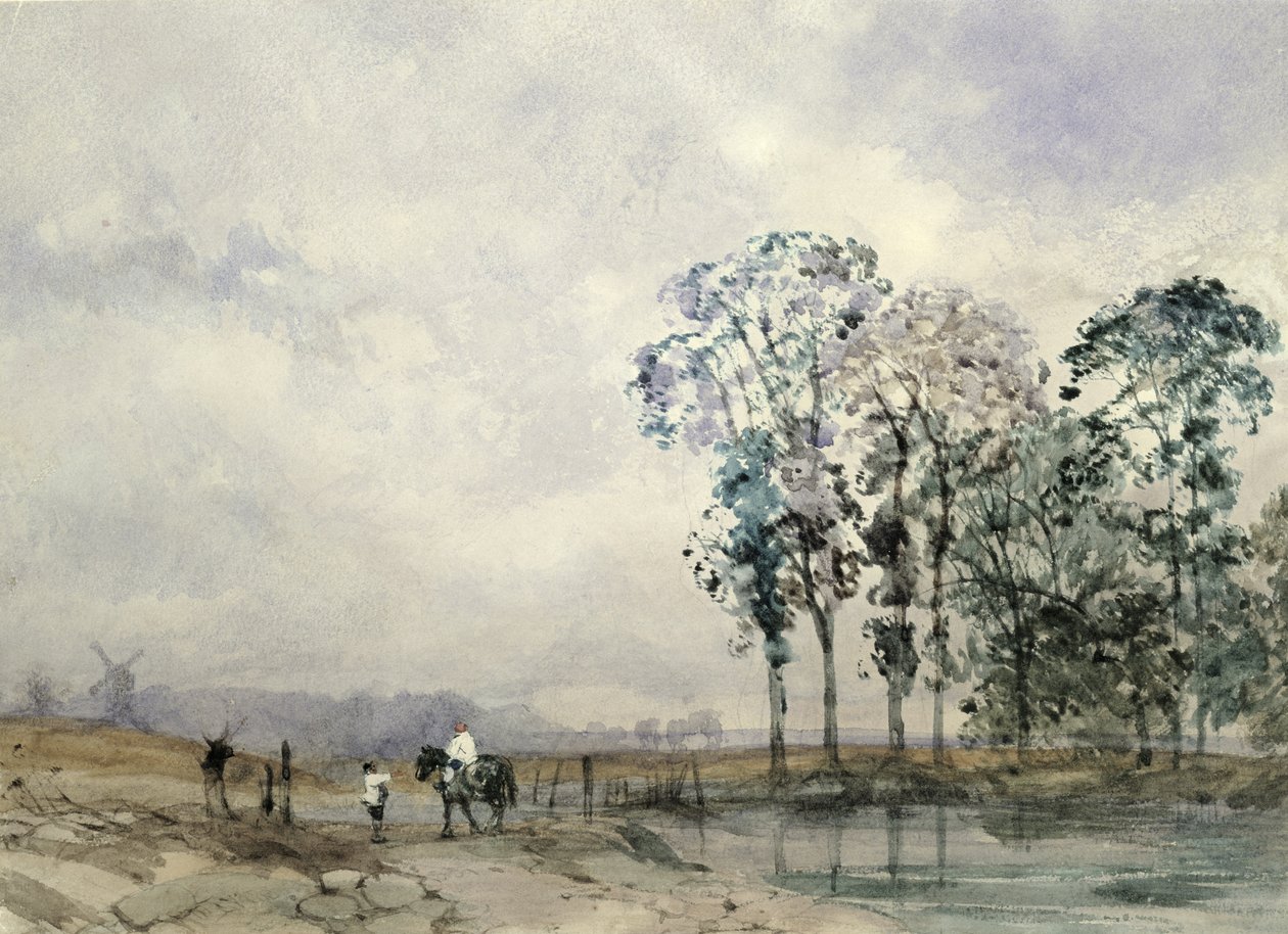 Paisagem com um cavalo (wc no papel) de William Evans