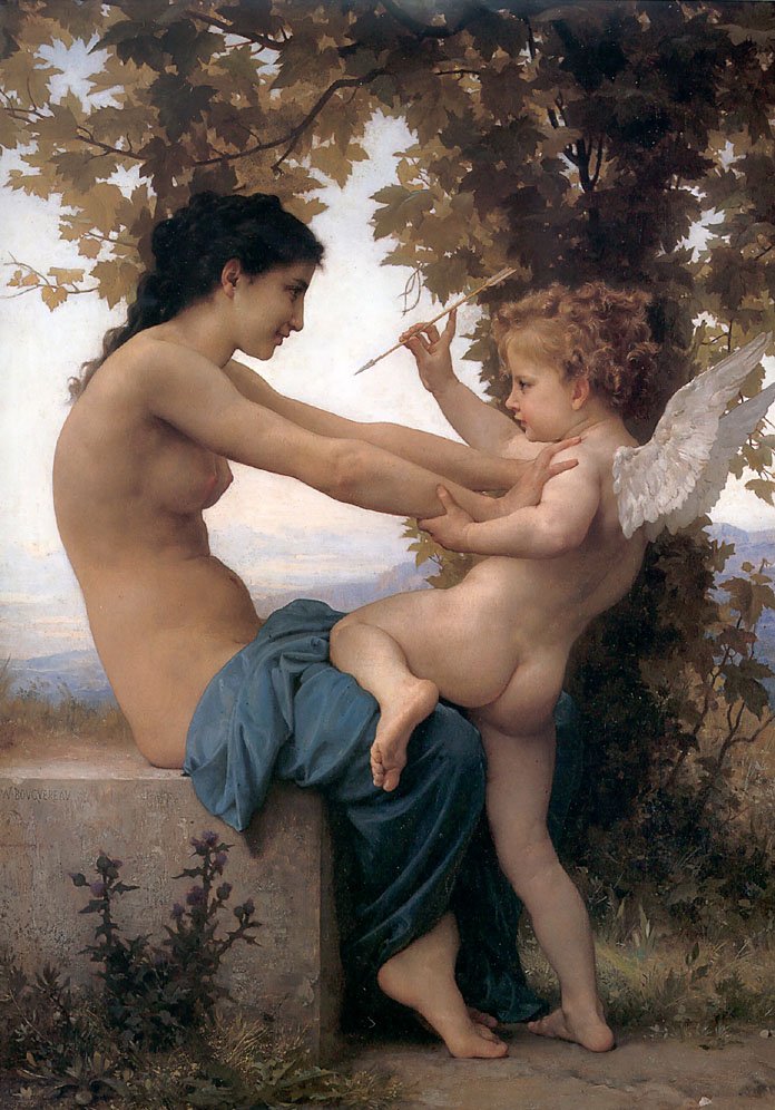 Menina jovem, defender, mesma, contra, cupid de William Adolphe Bouguereau