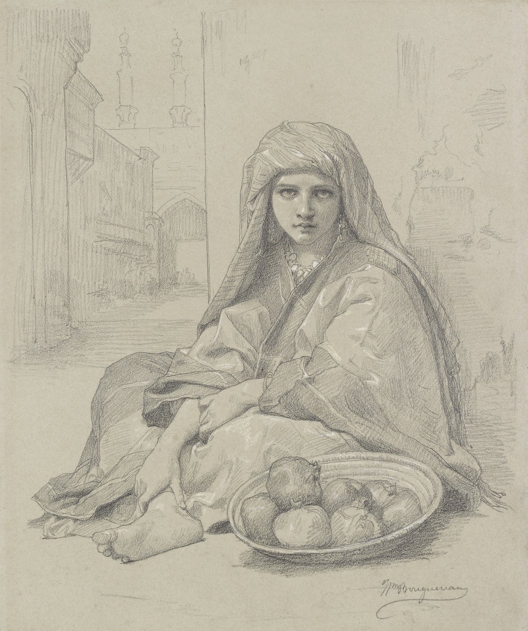 Menina argelina vendendo romãs, do século XIX de William Adolphe Bouguereau