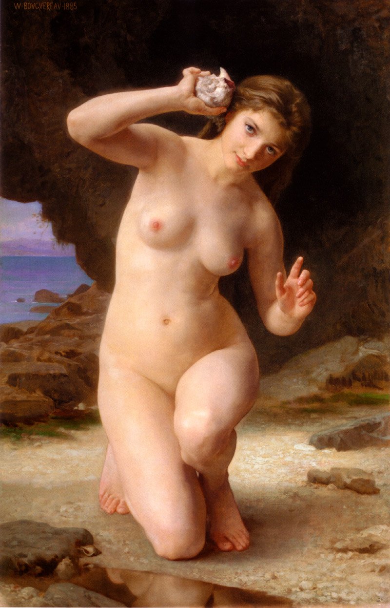Mulher, com, concha de William Adolphe Bouguereau