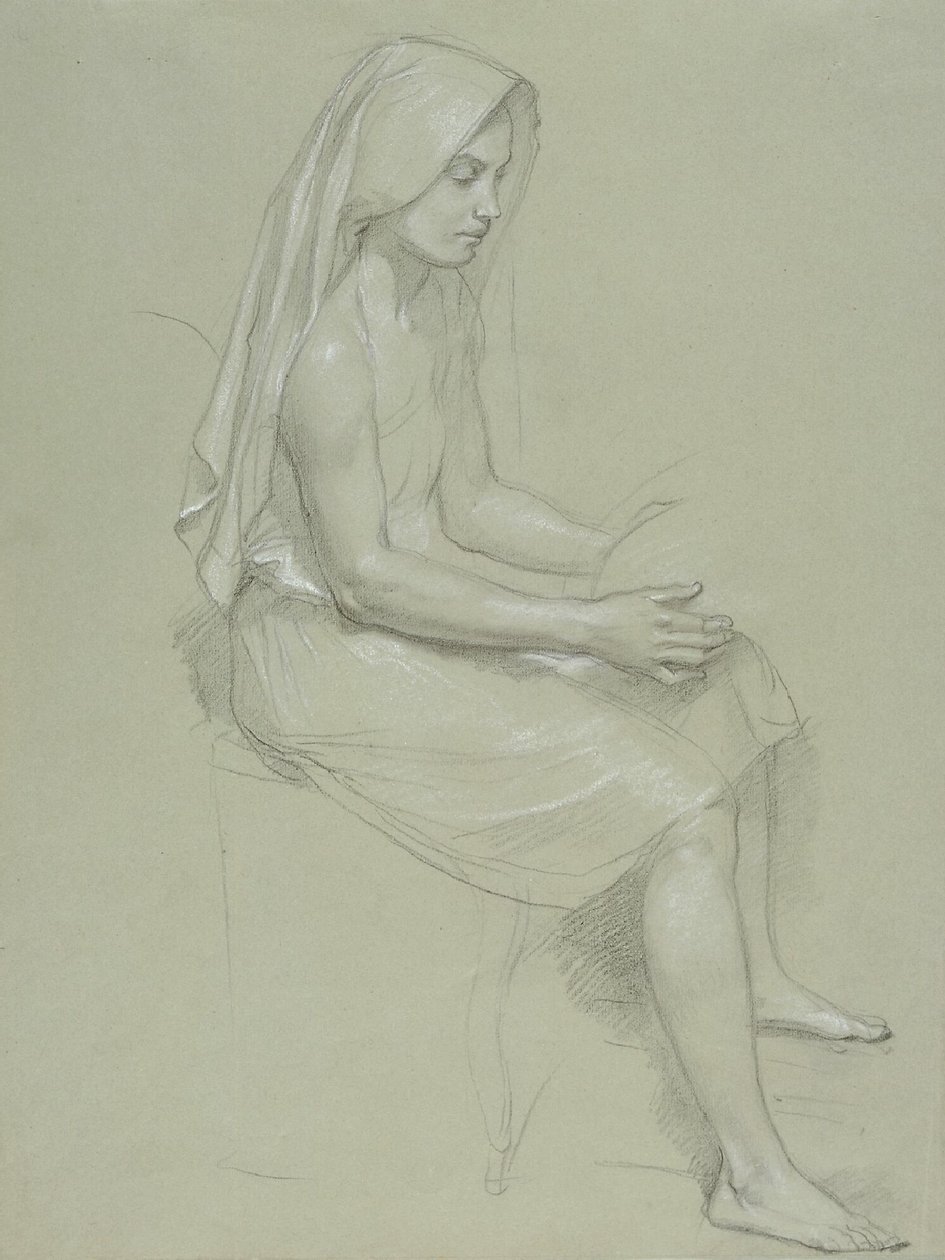 Estudo de uma figura feminina sentada com véu (século XIX) .png de William Adolphe Bouguereau