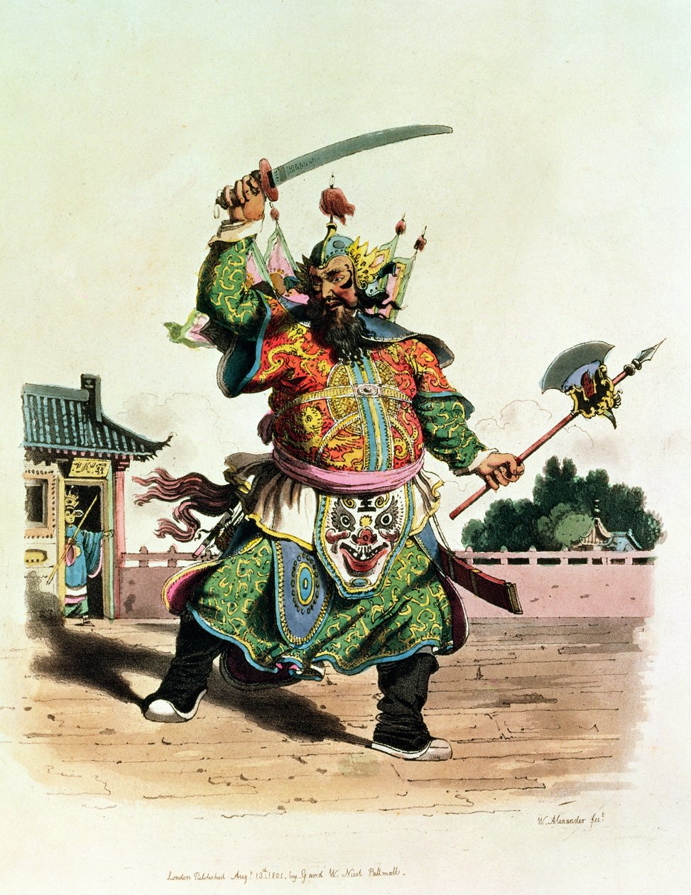 Um comediante chinês, ilustração de &39;The Costume of China&39;, 1805 de William Alexander