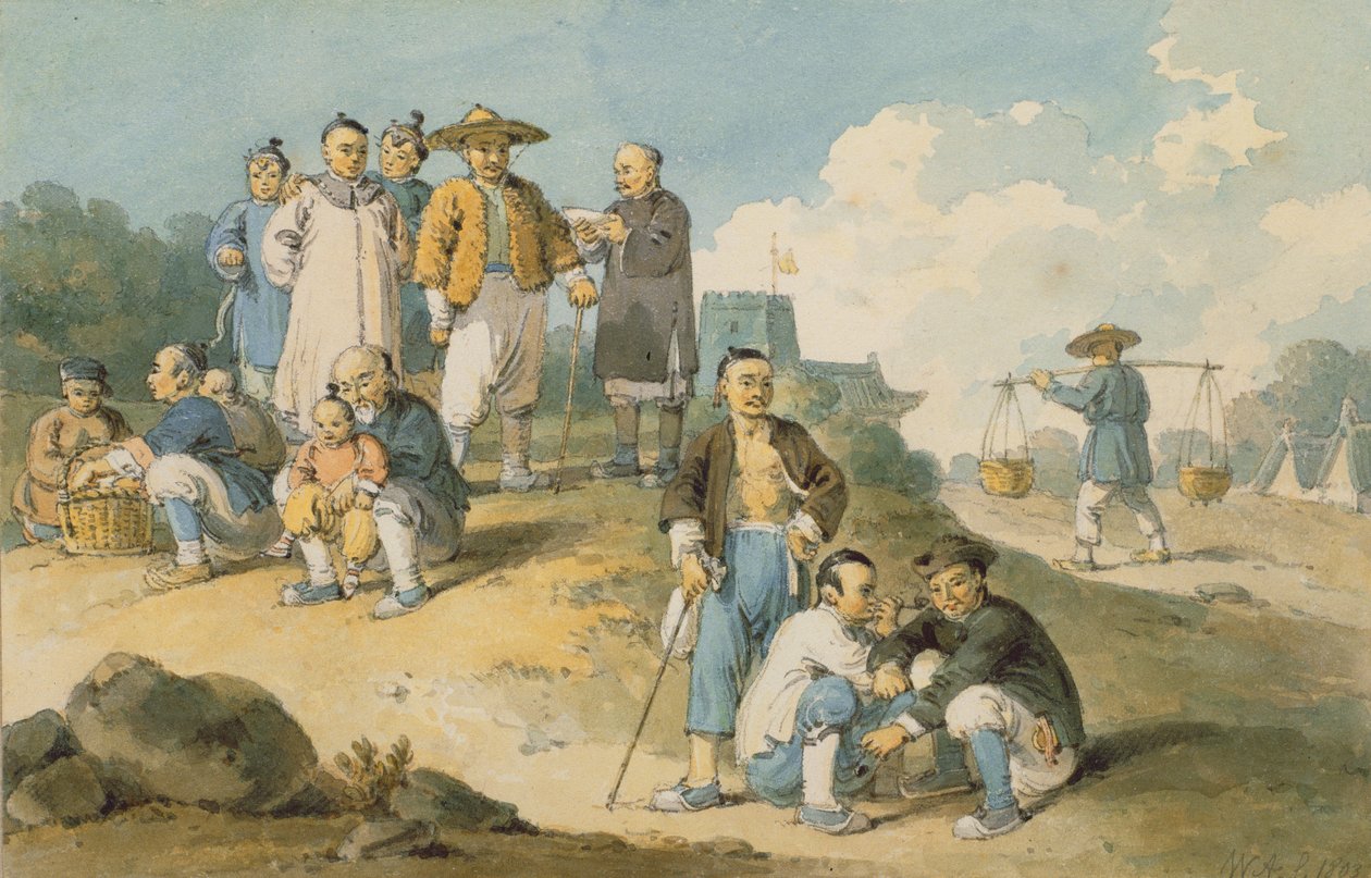 Um grupo de chineses assistindo a Embaixada do Conde Macartney na China de William Alexander