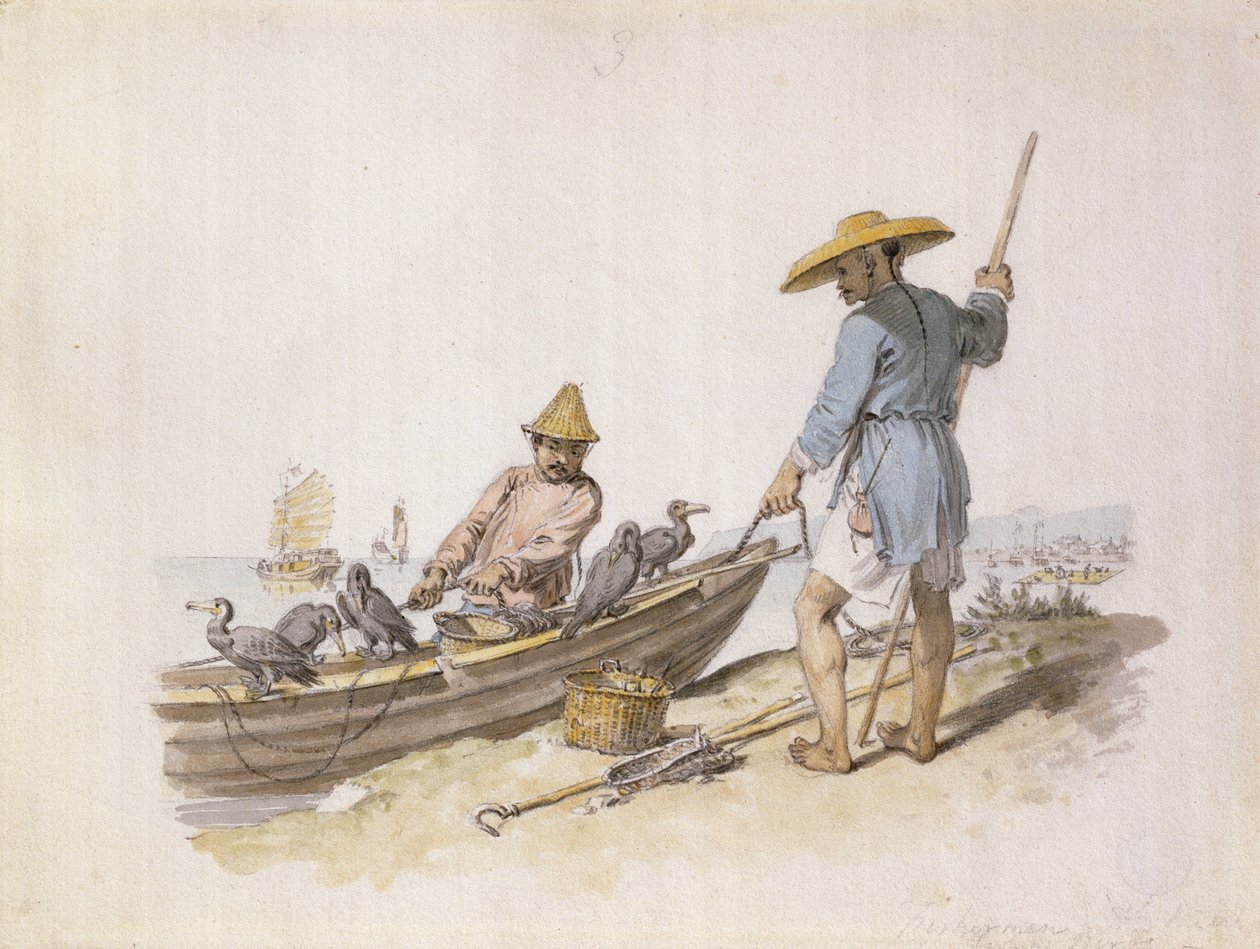 Pescadores chineses com cormorões (wc sobre chumbo preto) de William Alexander