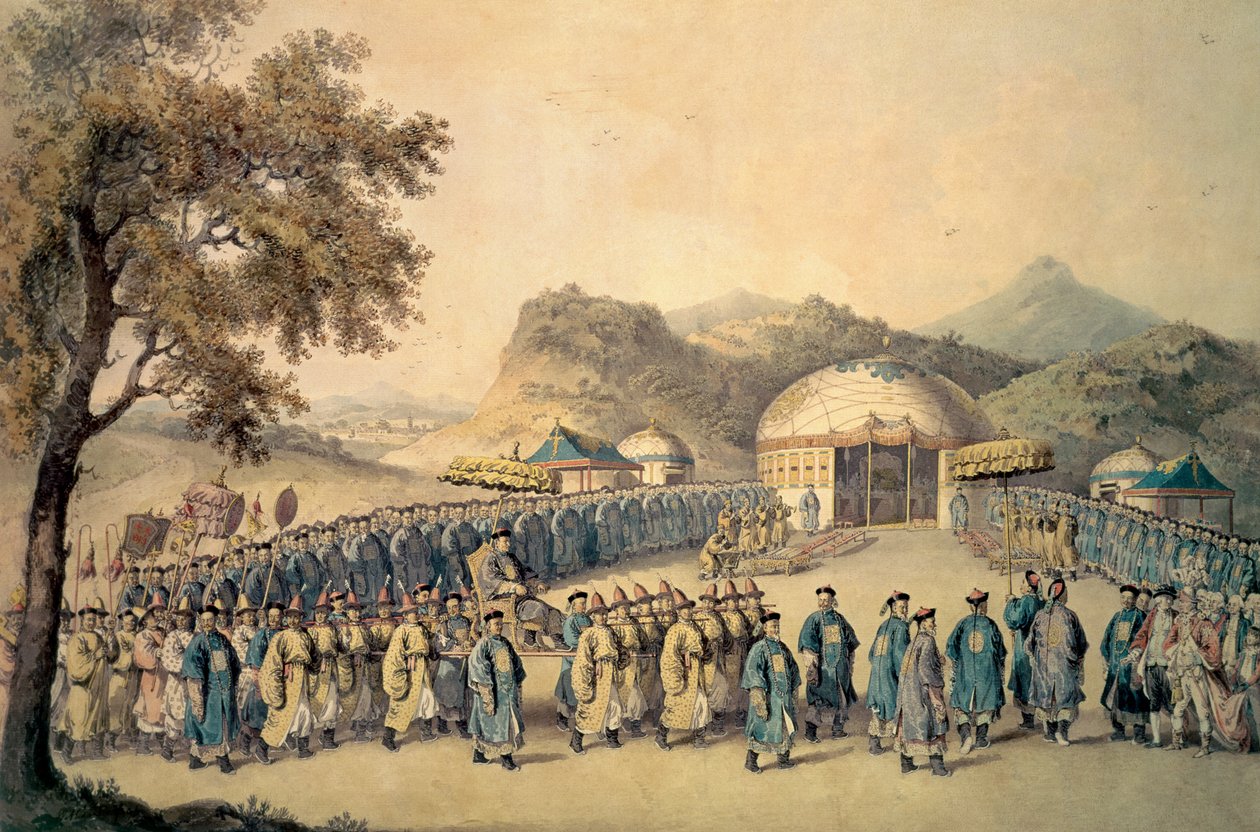 A Aproximação do Imperador da China para sua tenda em Tartária para receber o Embaixador Britânico, George, 1º Conde Macartney (1737-1806), 1793 de William Alexander