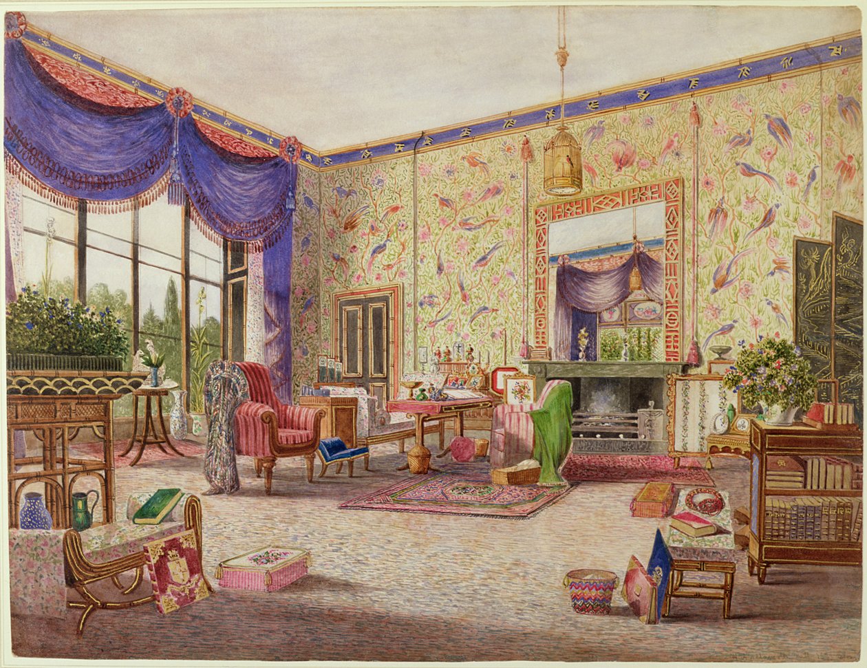 A sala de estar chinesa, Middleton Park, Oxfordshire, 1839 (ver também 43369) de William Alfred Delamotte