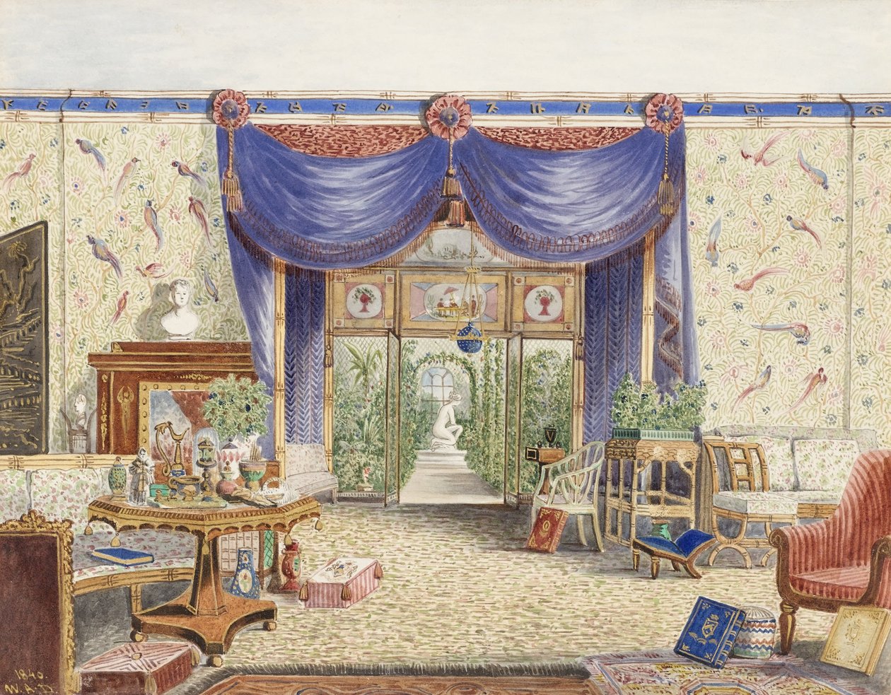 O, interior, de, a, chinês, sala, olhar, direção, a, conservatório, parque middleton, oxfordshire de William Alfred Delamotte