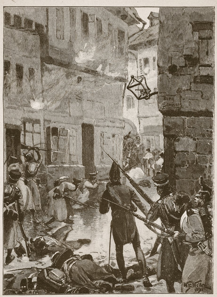 Mas ainda assim os franceses mantiveram uma resistência heróica, ilustração de "Batalhas do século dezenove", de Archibald Forbes, GA Henty e Major Arthur Griffiths. de William Barnes Wollen