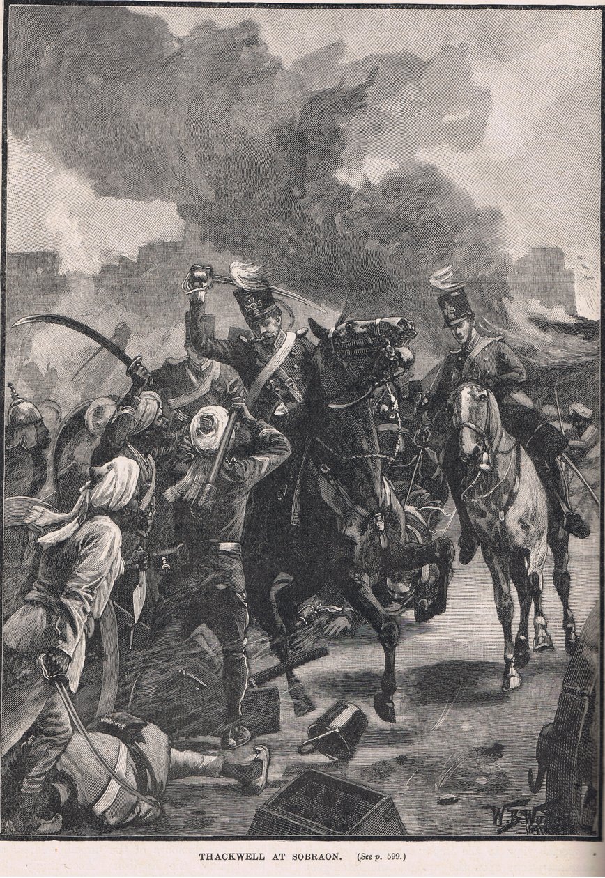 Thackwell em Sobraon, ilustração da "História Ilustrada da Inglaterra" de Cassell, publicada em 1910 de William Barnes Wollen