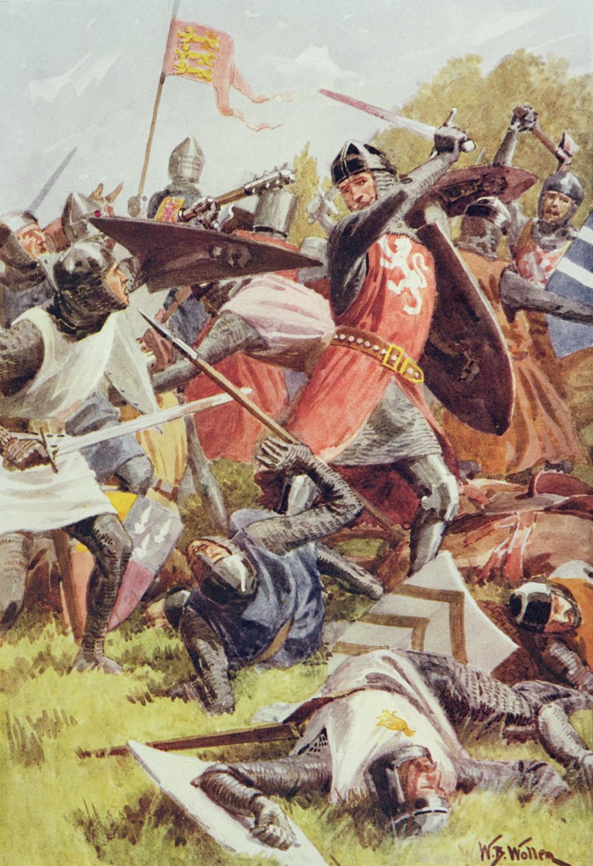 A Batalha de Evesham, em 4 de agosto de 1265, de "Batalhas Britânicas na Terra e no Mar", editado por Sir Evelyn Wood (1838-1919), publicado pela primeira vez em 1915 de William Barnes Wollen