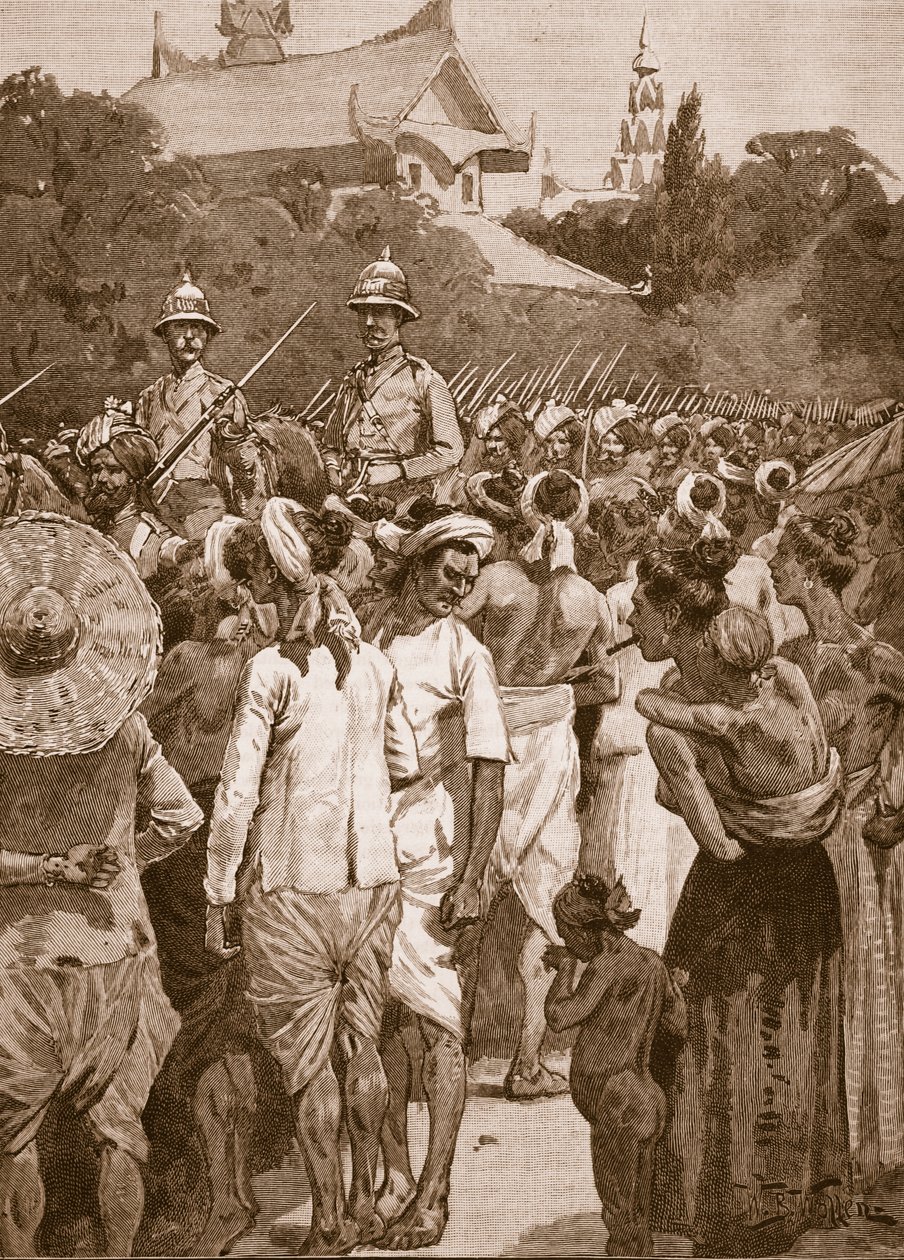 As forças britânicas entrando em Mandalay, 1885, ilustração de &39;História ilustrada de Cassell da Inglaterra&39; (foto sépia) de William Barnes Wollen