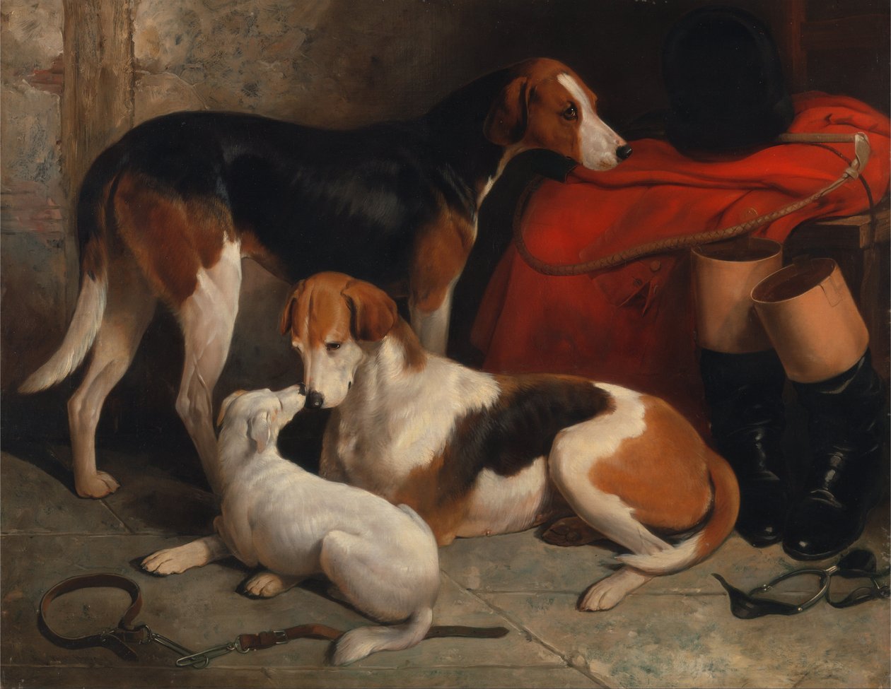Um casal de Foxhounds com um Terrier, a propriedade de Lord Henry Bentinck de William Barraud