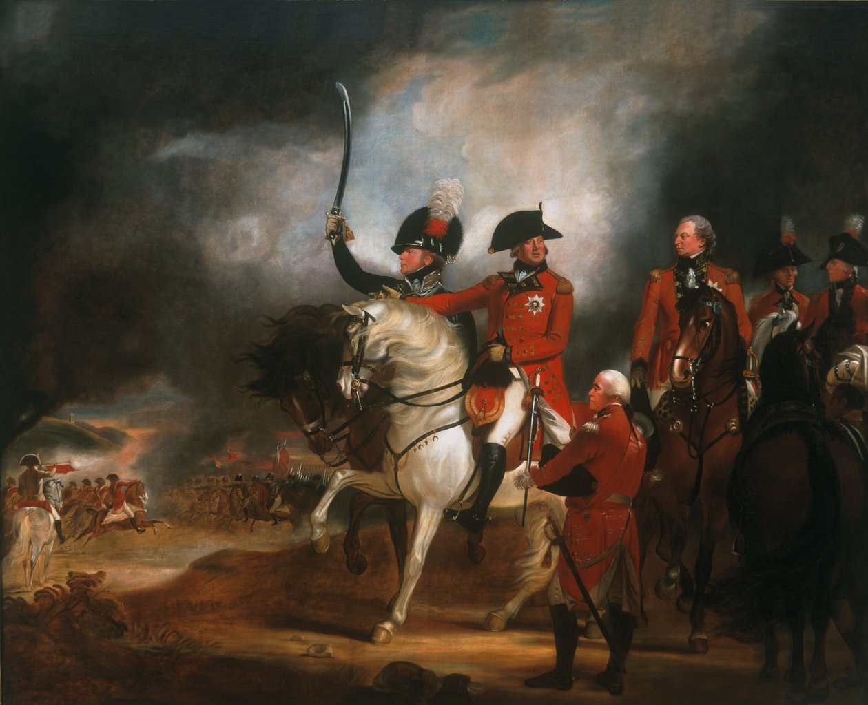 Rei George III (1738-1820) e o Príncipe de Gales (1762-1830) Revendo o 3º Regimento dos Guardas do Dragão e os 10º Dragões da Luz, c.1797 de William Beechey