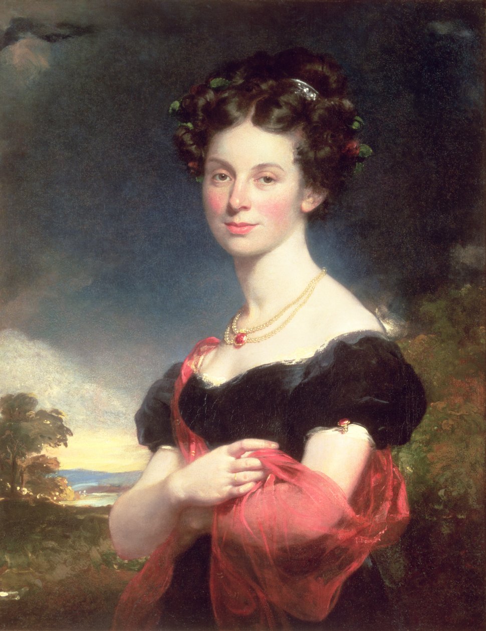 Retrato de uma senhora em um vestido preto, 1825 de William Beechey