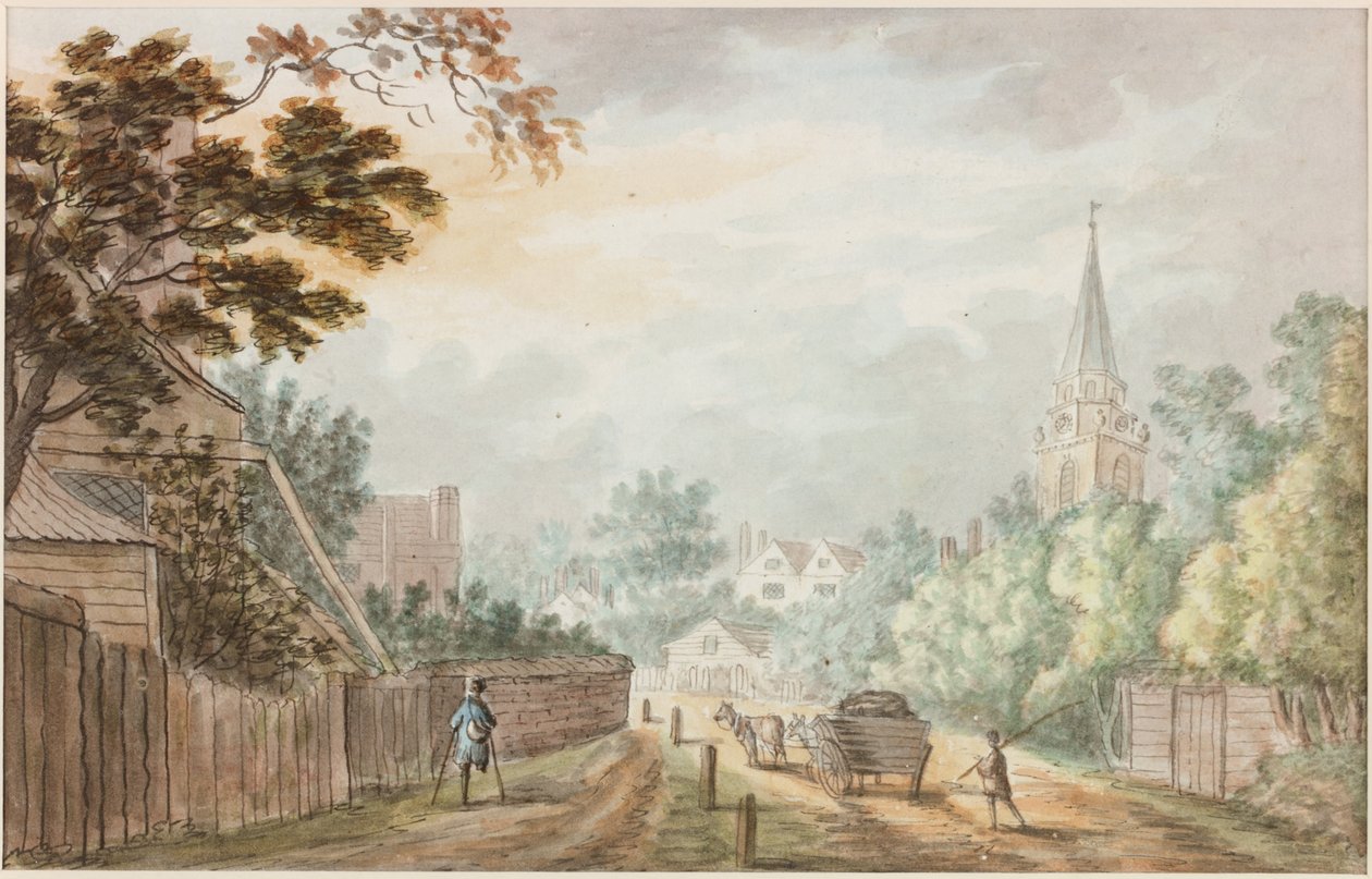 Uma vista na pista perto de Battersea Fields (lápis e aquarela sobre papel) de William Beilby