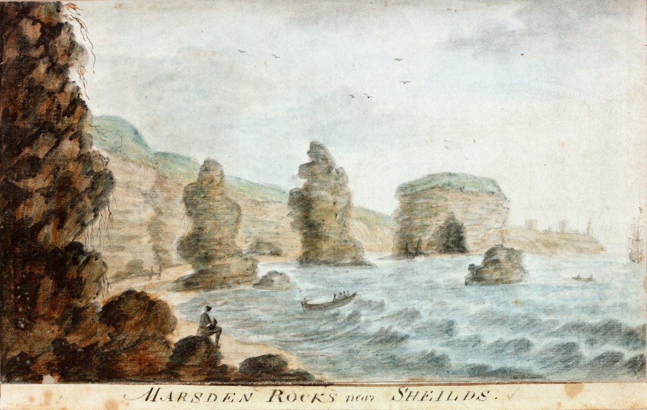 Marsden Rocks perto de escudos de William Beilby