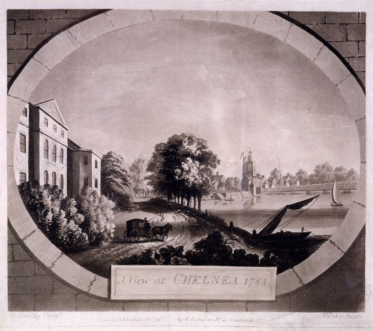 View at Chelsea, impressão feita por F. Jukes, 1784 (gravura aquatint) de William Beilby