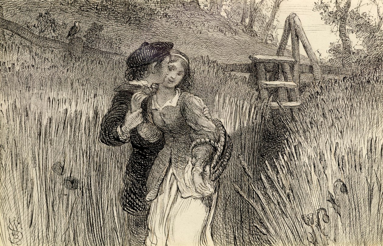 Comin &39;Through the Rye, 1870 (caneta e tinta no papel) de William Bell Scott