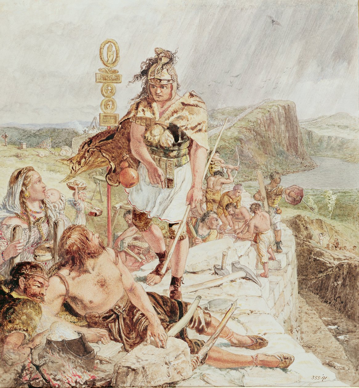 Estudo para &39;Construindo a Muralha Romana&39;, c.1857 (veja 132581 para mural) de William Bell Scott