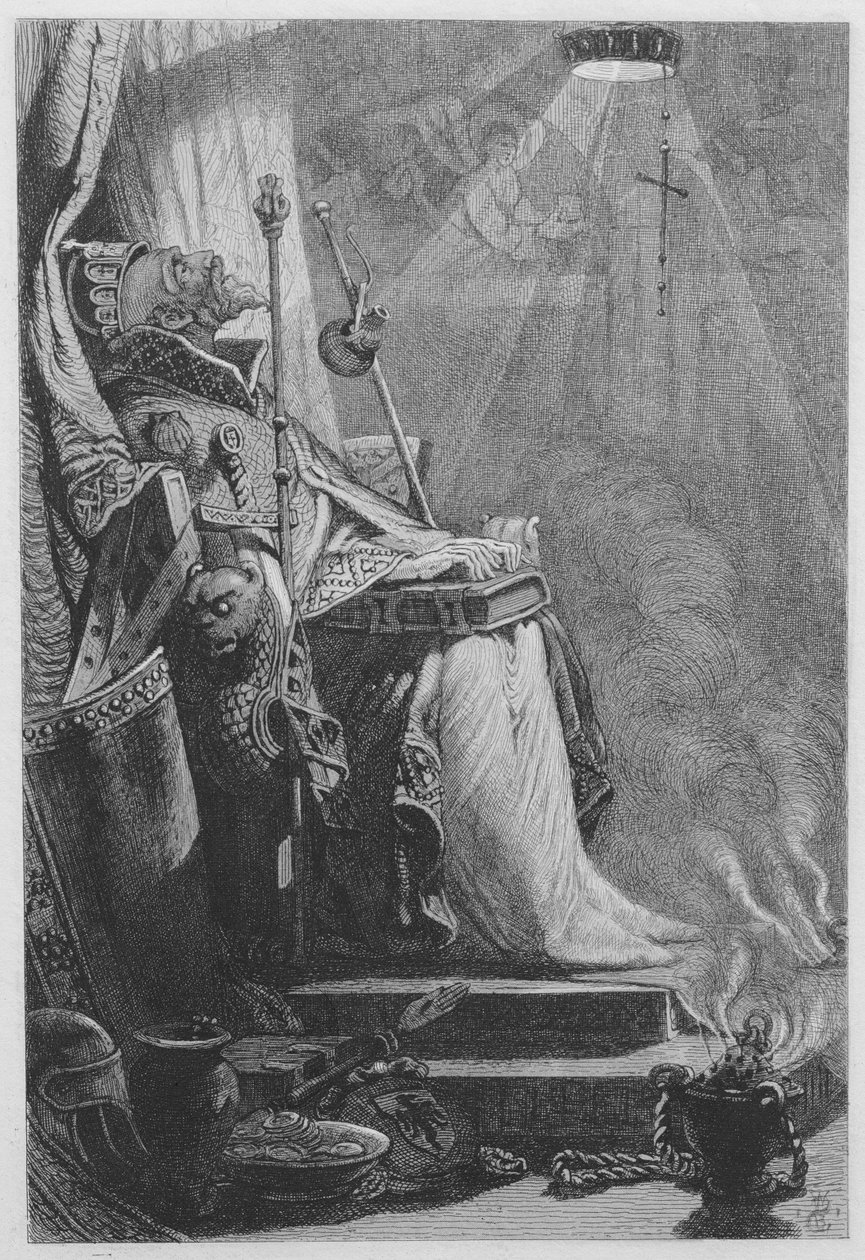 O imperador Carlos Magno em sua tumba (prova de gravura) de William Bell Scott