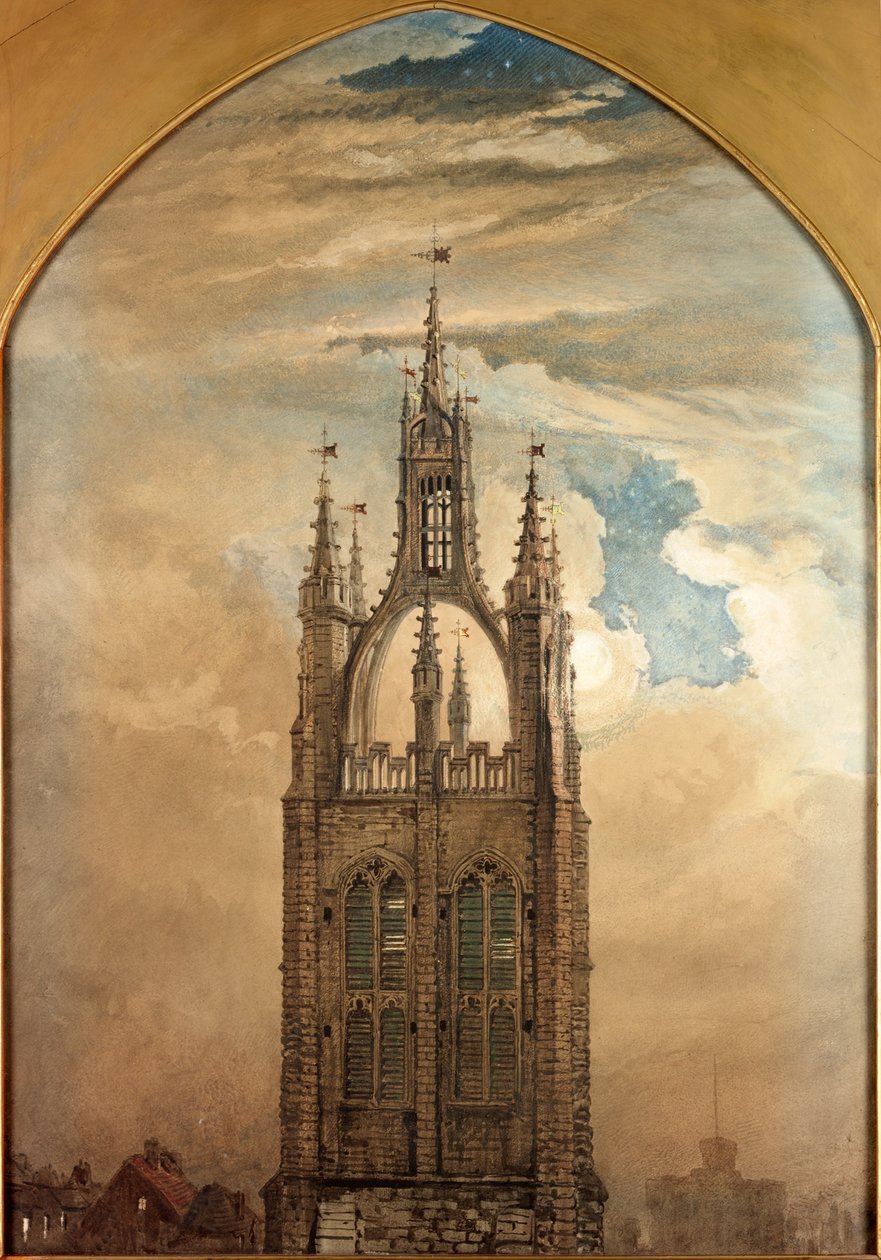 O Pináculo de São Nicolau, Newcastle upon Tyne (bodycolour) de William Bell Scott