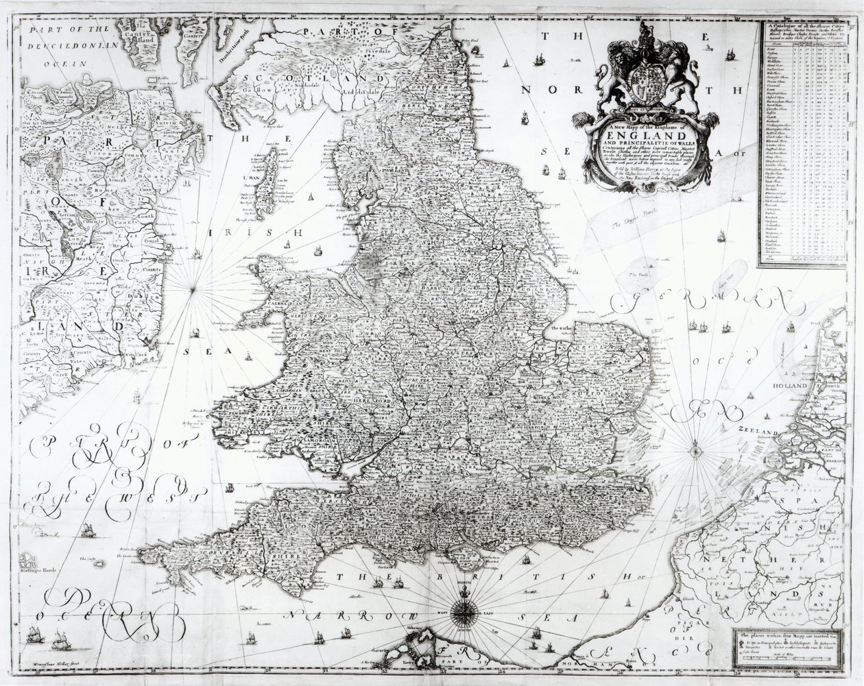 Um Novo Mapa do Reino da Inglaterra e a Principie do País de Gales, 1669 de William Berry