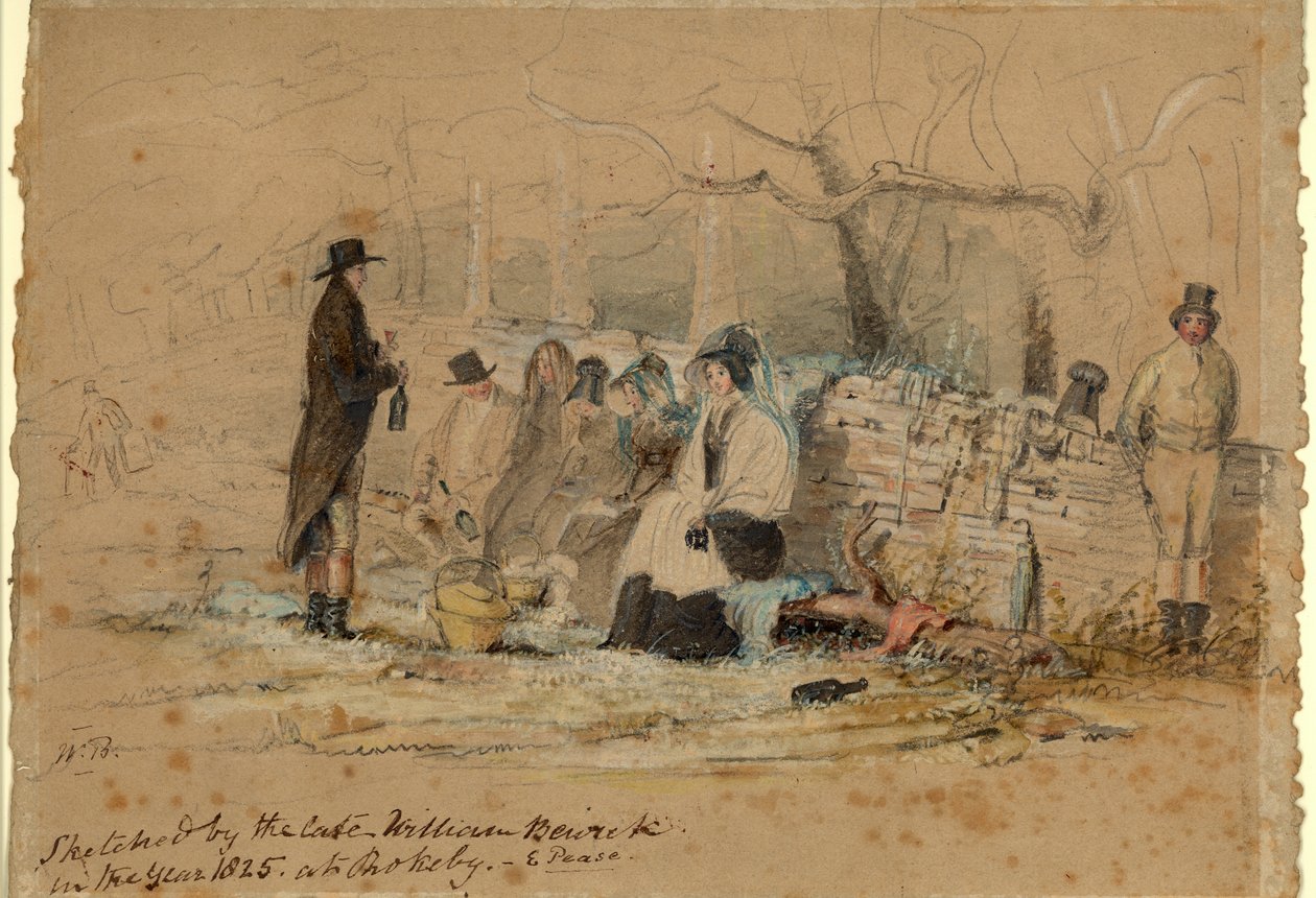 The Rokeby Picnic, 1825 (bodycolour, lápis e wc no papel) de William Bewick