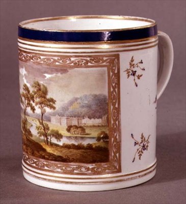 Caneca Pinxton, pintada com uma vista de Chatsworth, c.1800 (porcelana) de William Billingsley