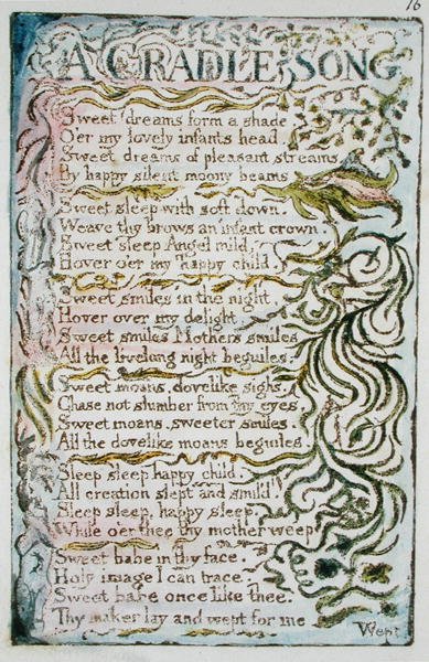 Uma canção do berço, pl. 1 ilustração de Canções da Inocência e da Experiência (Bentley Copy L) pl.16 (Bentley 16) 1789-94 (gravura em relevo com caneta e wc no papel) de William Blake