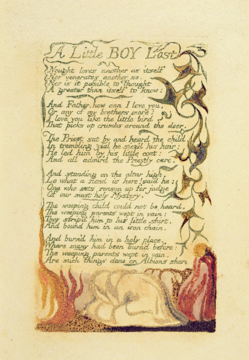 &39;A Little Boy Lost&39;, prato 42 de &39;Songs of Experience&39;, 1794 (relevo impresso a cores gravura com wc) de William Blake