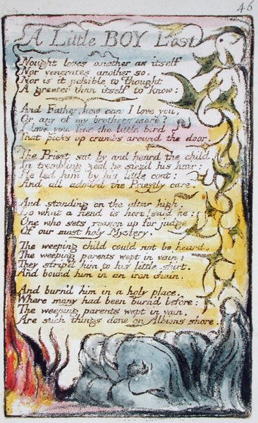 Um Garotinho Perdido, prato 46 (Bentley 50) de Songs of Innocence e de Experience (Bentley Copy L) 1789-94 (gravura elevada com caneta e wc) de William Blake