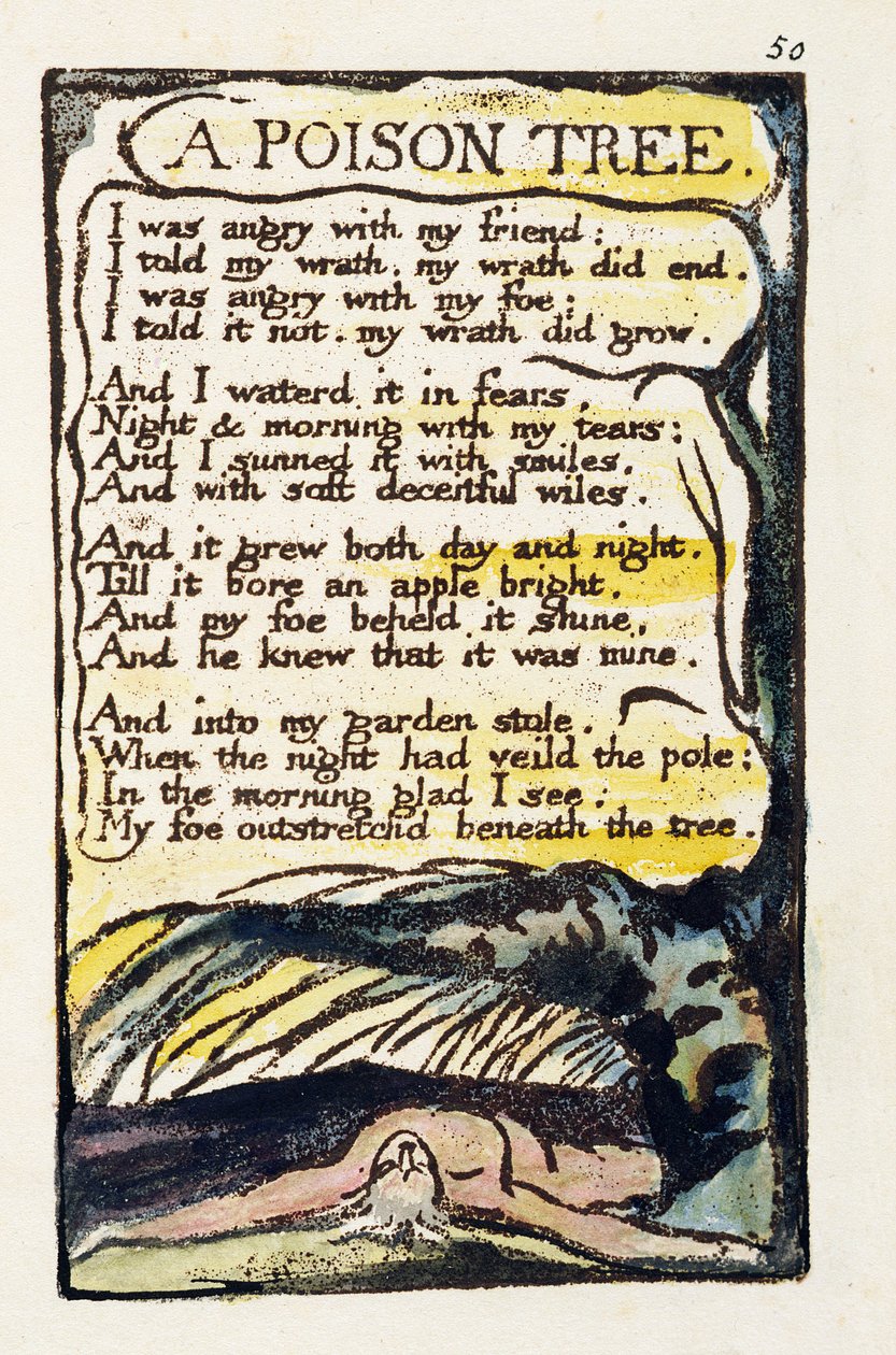 &39;A Poison Tree&39;, prato 50 (Bentley 49) de &39;Songs of Innocence e de Experience&39; (Bentley Copy L) 1789-94 (gravura elevada com caneta e wc) de William Blake