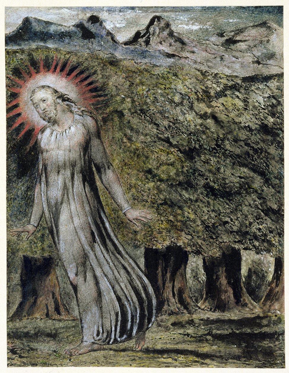 Um Profeta no Deserto (caneta e tinta com guache sobre papel) de William Blake