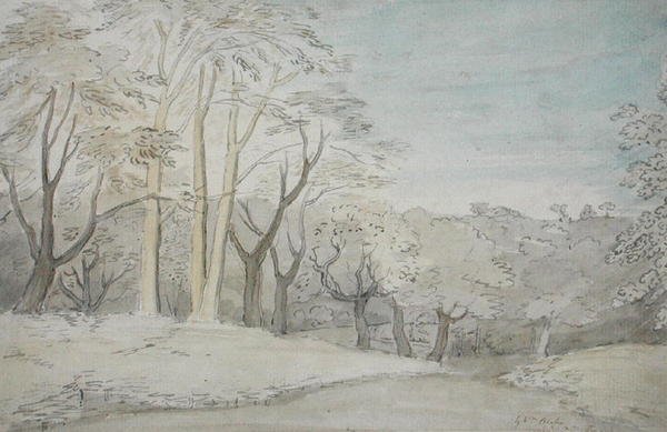 Uma paisagem arborizada, c.1801 (wc e grafite sobre papel) de William Blake