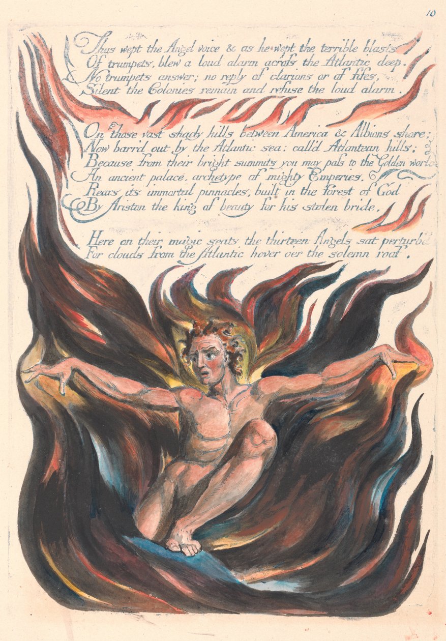 América. Uma profecia, placa 12, assim chorou a voz do anjo .... de William Blake