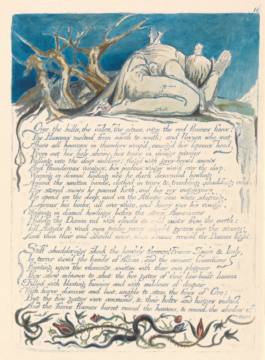 América. Uma profecia, placa 18, sobre as colinas. de William Blake