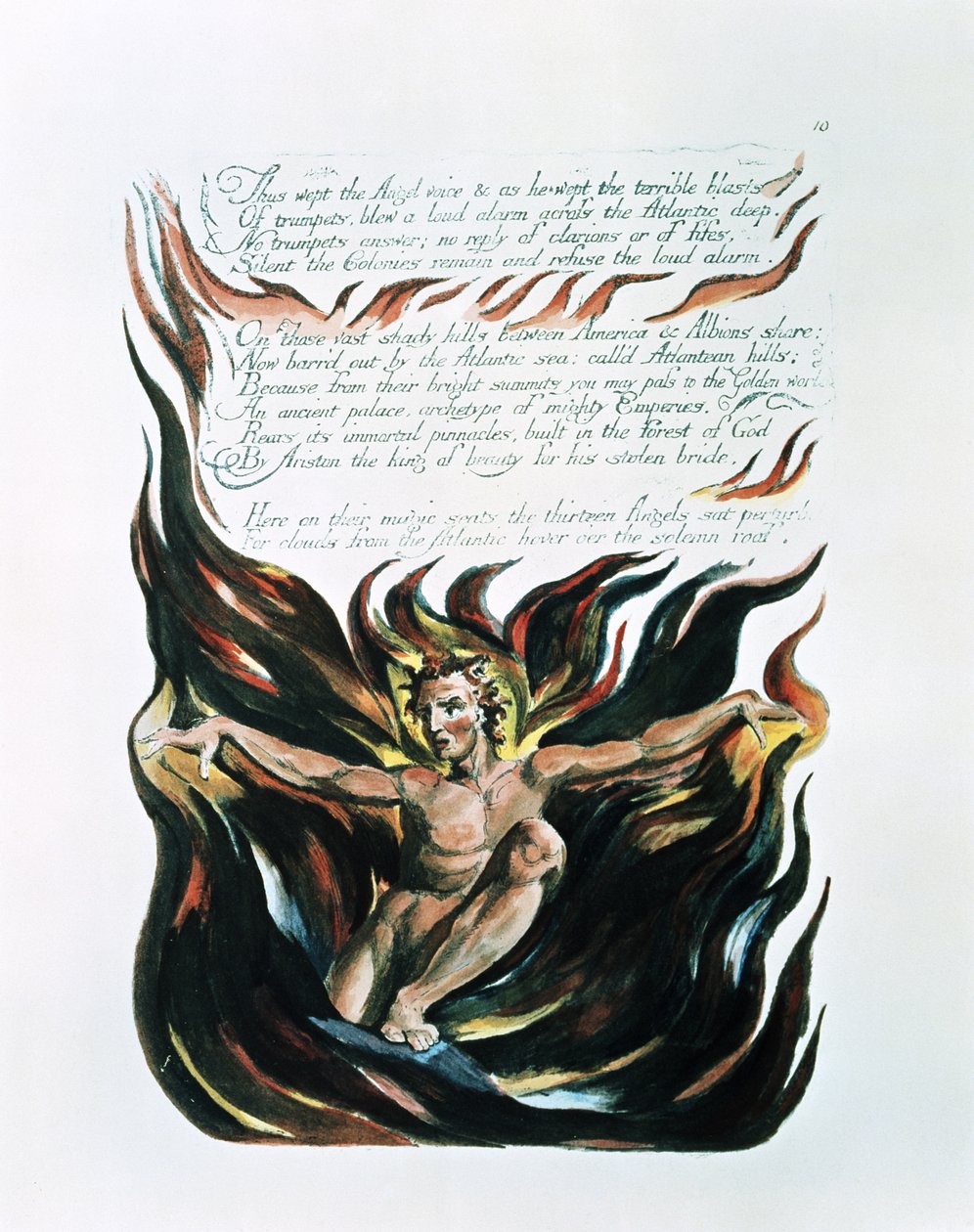 América uma profecia; &39;Assim chorou a voz de anjo&39;, o surgimento de Orc (a encarnação da energia) do cativeiro ao qual ele havia sido submetido por seus pais Los e Enitharmon, 1793 (relevo gravando um de William Blake
