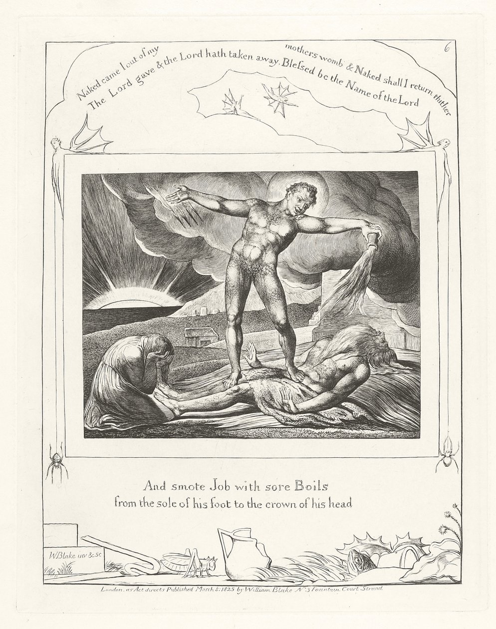 E feriu Jó com feridas Feridas desde a planta do pé até o alto da cabeça, 1825 de William Blake