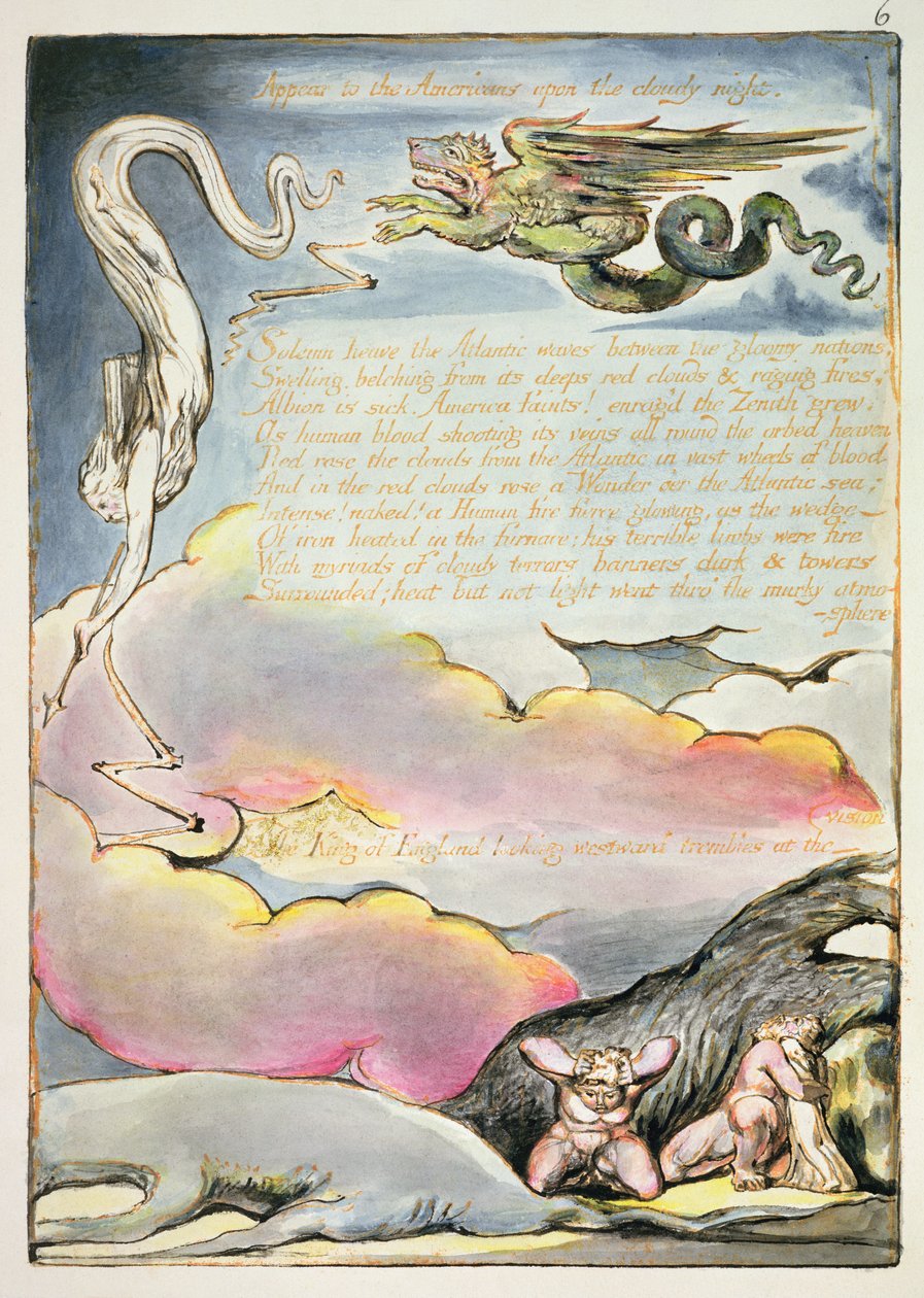 Aparece para os americanos, placa 4 de &39;America, a Prophecy&39;, 1793 (relevo gravura e wc no papel) de William Blake