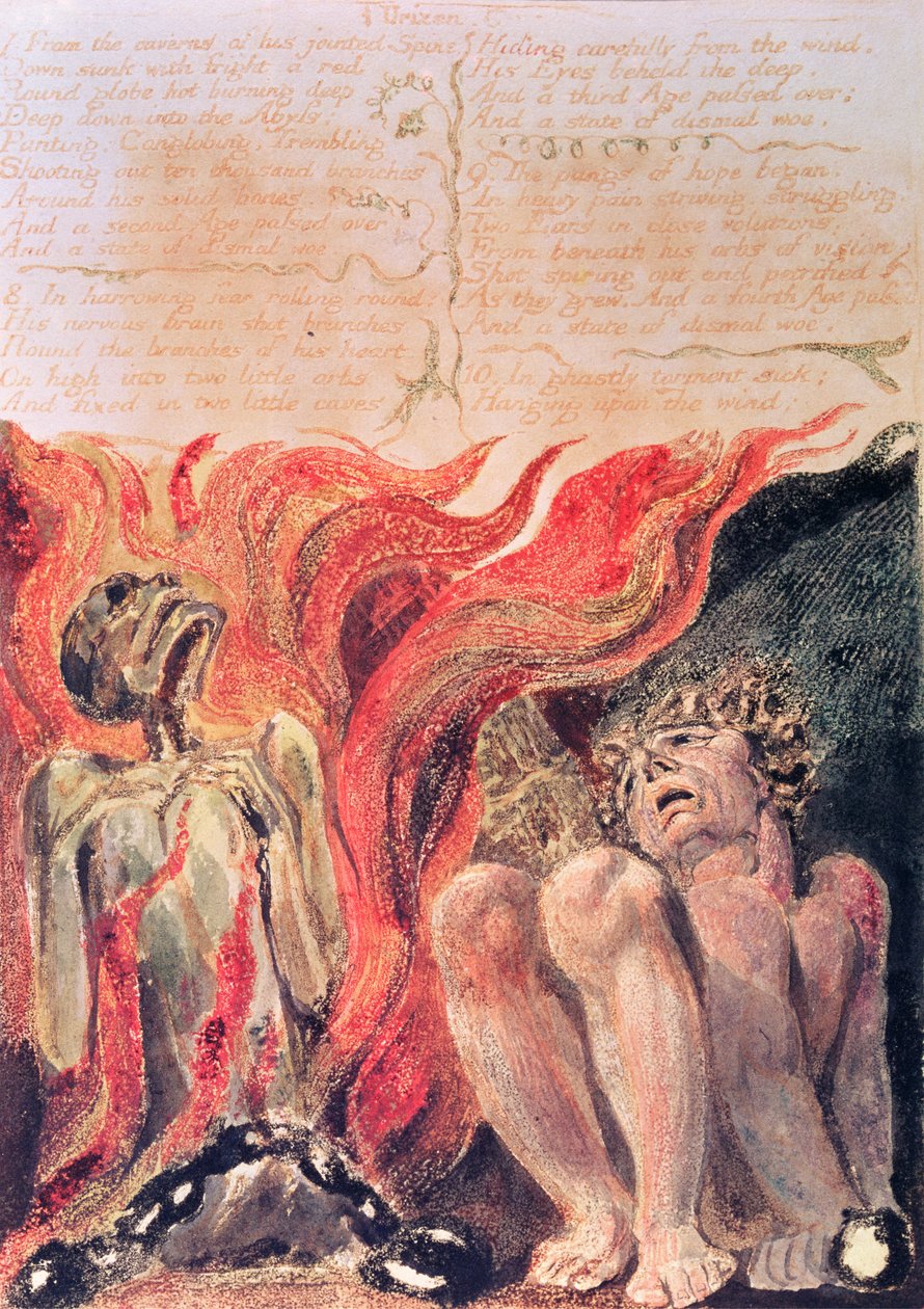 Livro de Urizen; das cavernas de sua espinha articulada, 1794 (gravura em relevo a cores) de William Blake