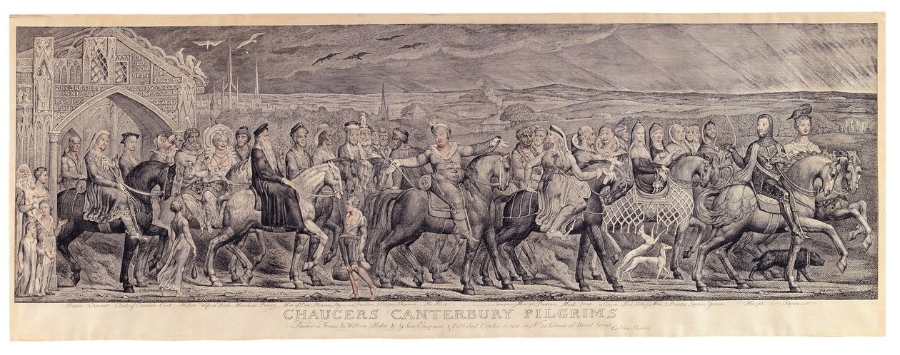 Peregrinos de Canterbury dos Chaucers de William Blake